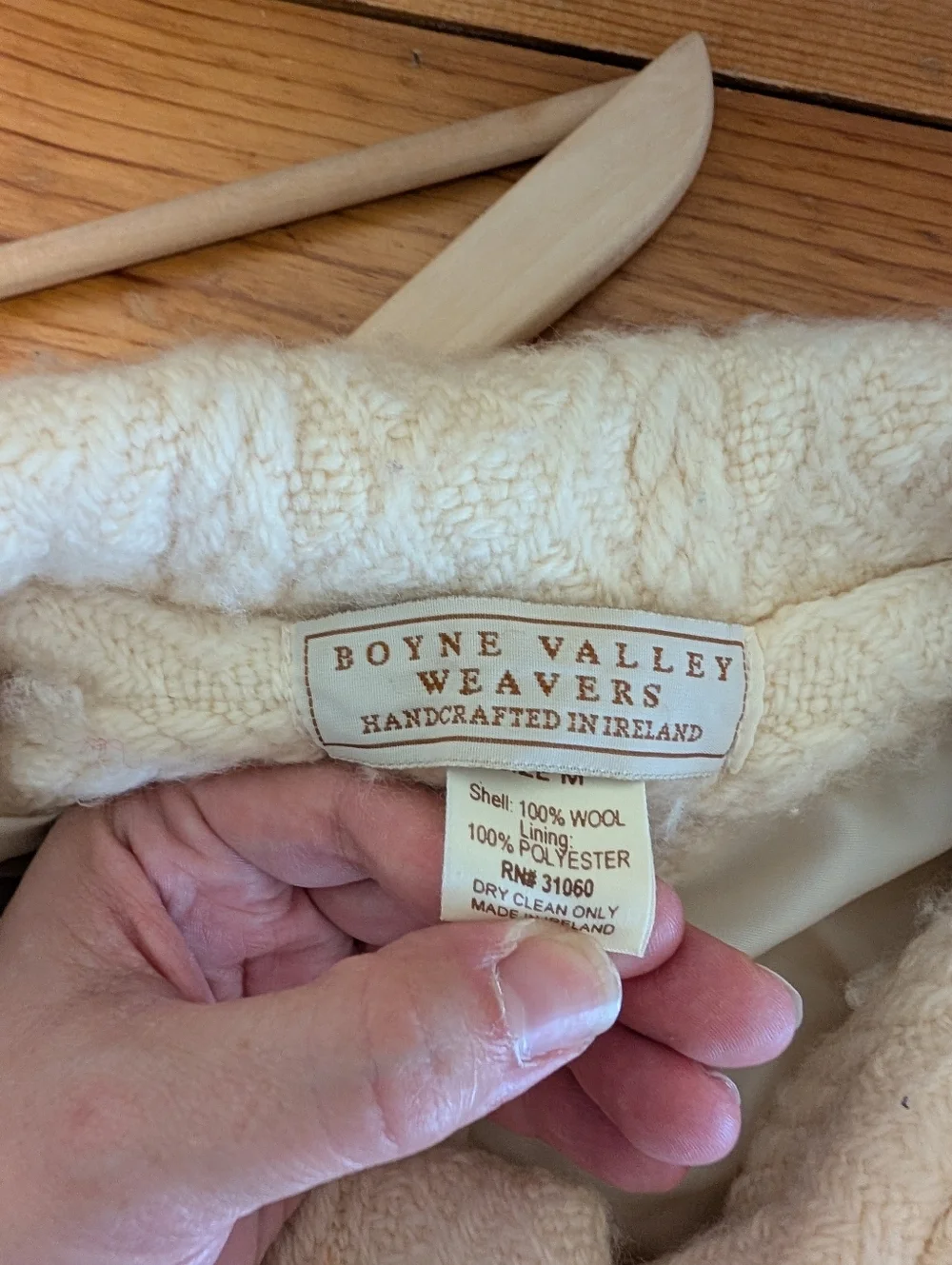 Boyne Valley Weavers Wool Coat Ireland Cream Double Breasted M